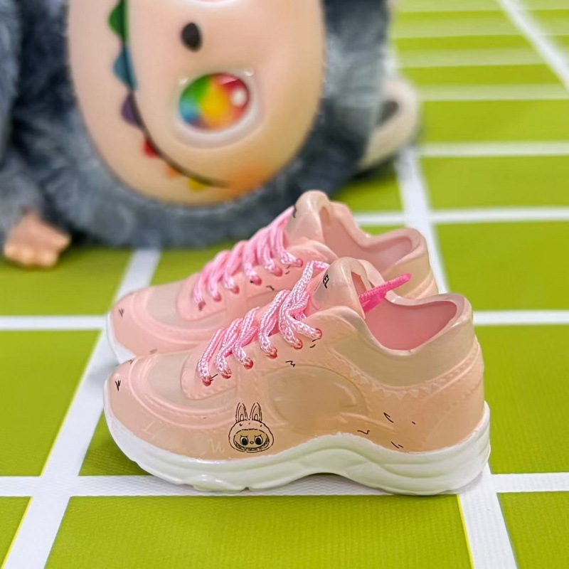 LABUBU Zapatos Rabu Ropa de bebé 17cm felpa vinilo bolso de muñeca colgante para zapatos desnudos caja ciega