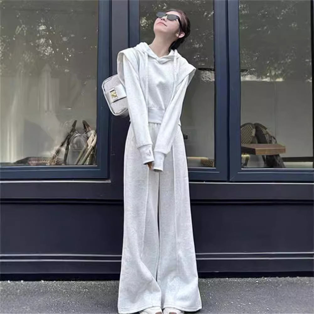 001 Herfststijl Sportkleding Dames, Losse pasvorm, Hoodie Sweatshirt, Modieuze Wijde Broek Tweedelige Set Voor Dames_voghion.com