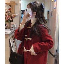 红色牛角扣双面毛呢大衣女爆款2025秋冬季新款日系小个子毛呢外套