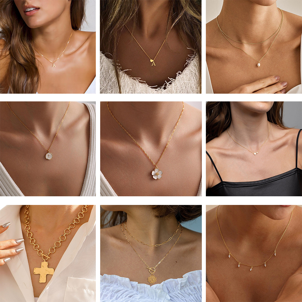 Cross-Border New Product French Retro Versatile Diamond-Encrusted Geometric Love Necklace Fashion Niche Clavicle Chain Simple Jewelry