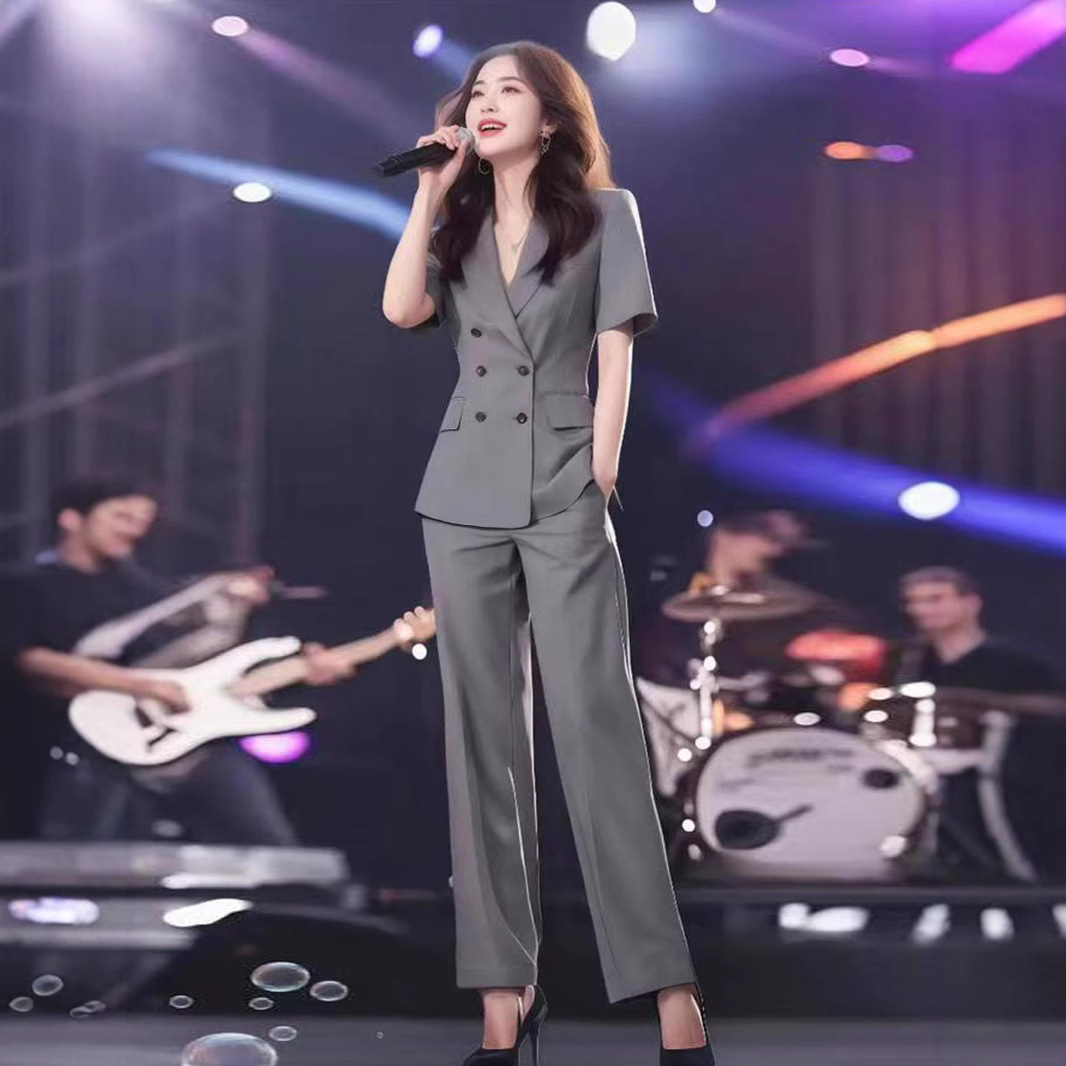 Xz188-Summer Thin Suit Straight Pants Suit Plus Size Women's Fat mm Short-Sleeved Professional Interview Work Clothes Jacket