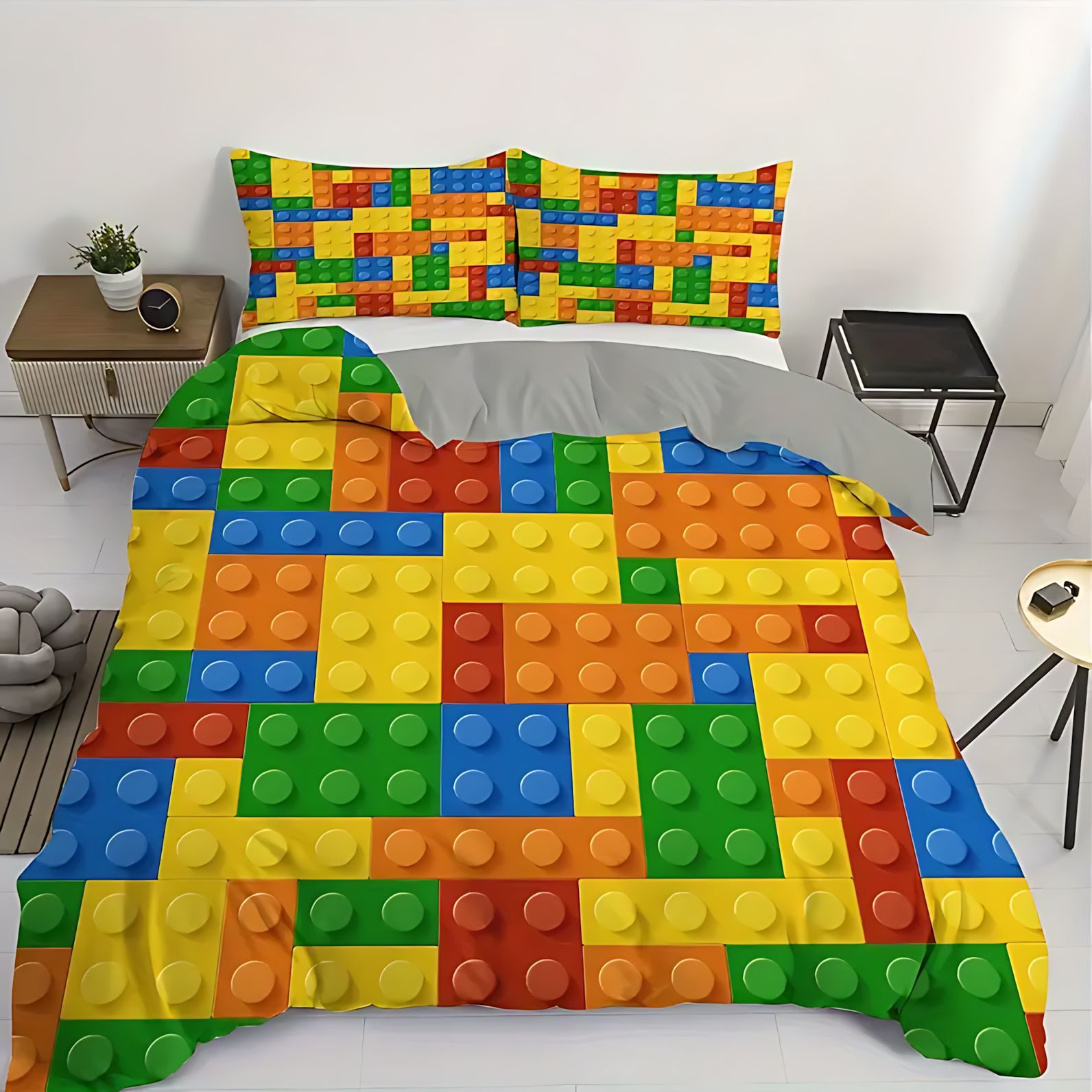 TEMU / JIT comercio exterior bloques de construcción coloridos enclavamiento de alta definición impresión digital abrasión colcha de cama set