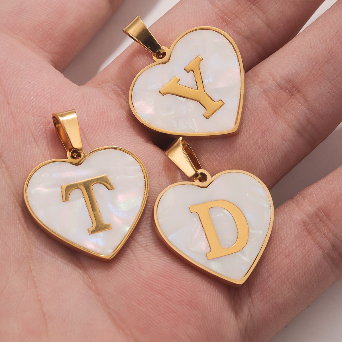 Shell Inlay Material 1 Piece 22*29mm 304 Stainless Steel Shell Letter Heart Shape Polished Pendant