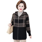 中老年女装大码宽松中长款外套连帽拉链开衫妈妈装秋冬新款格子，商品下架区，妃慕昵服饰