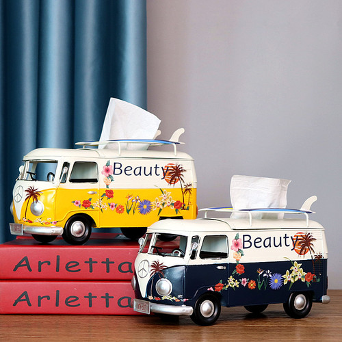 Retro iron art creative industrial style bus tissue box home living room desktop decoration restaurant paper box display