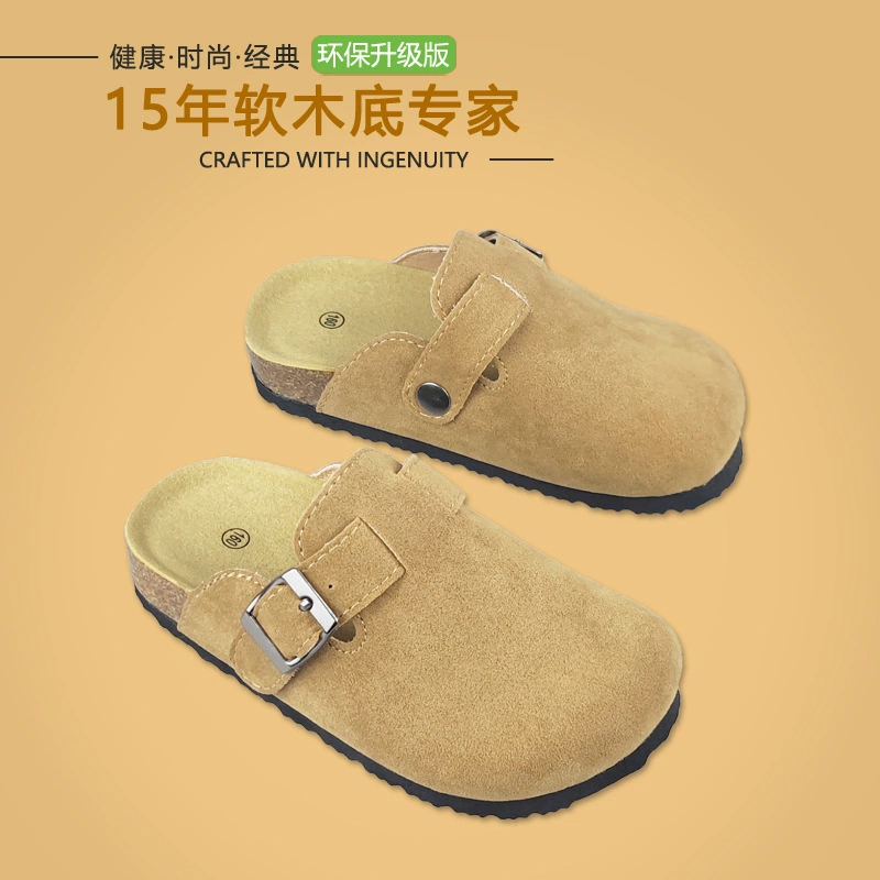 2025 Летние дети носят обувь Birken корейские мальчики и девочки пробковые полутолкательные сандалии маленькие кожаные туфли