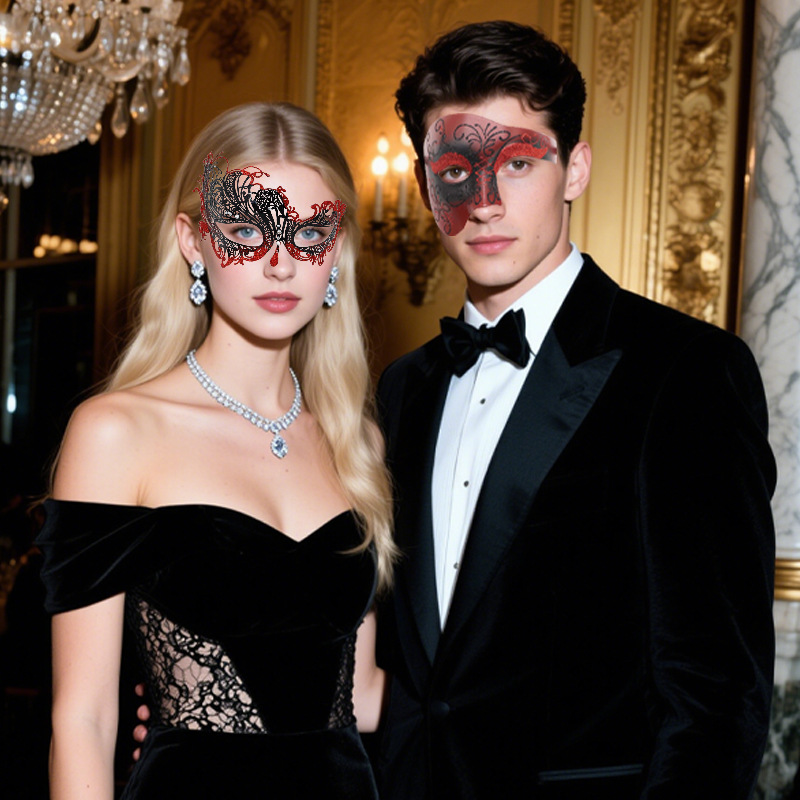 Carnaval Venecia espectáculo de baile de máscaras props hierro forjado máscaras de diamantes máscaras de metal medio cara roja