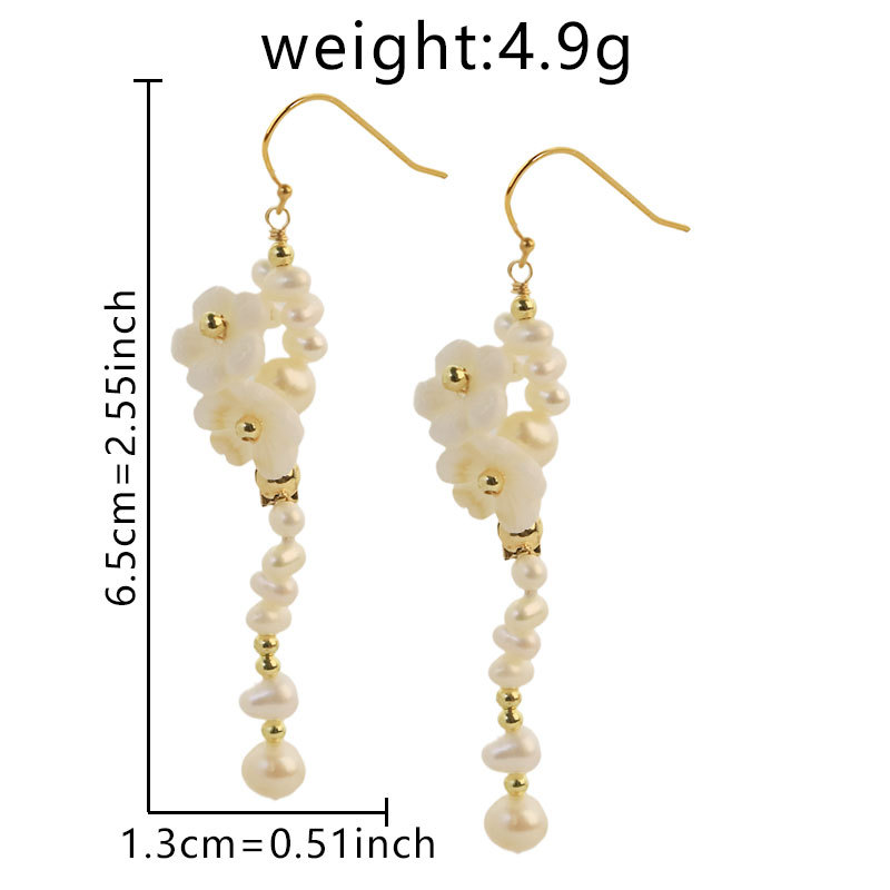 Flores de perlas naturales conchas de cobre pendientes de perlas retrógrados pendientes de perlas largos pendientes de perlas de alta calidad joyas de orejas de estilo general