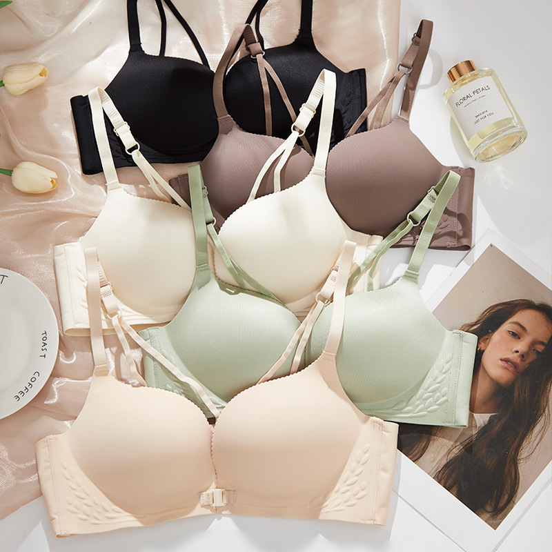 Sin anillo de acero hermosa ropa interior sin marcas de espalda Pequeño pecho reunido chaleco tipo bra cruzado hermosa ropa interior de espalda tipo botón de mujer