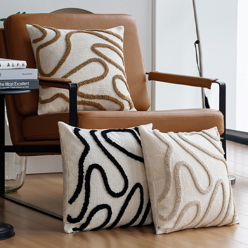 Almohada estilo ins funda de almohada de color sólido funda de cojín de sofá de terciopelo de anillo de chenilla de cama cubierta de cojín de coche de dormitorio al por mayor
