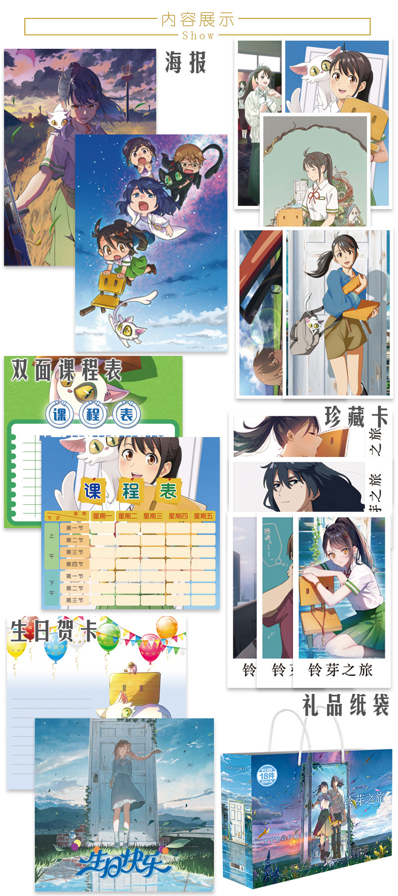 Anime Suzume No Tojimari Lucky Bag Collection Bag Toy Postcard Poster Badge Stickers Bookmark Gift Bag - details 1