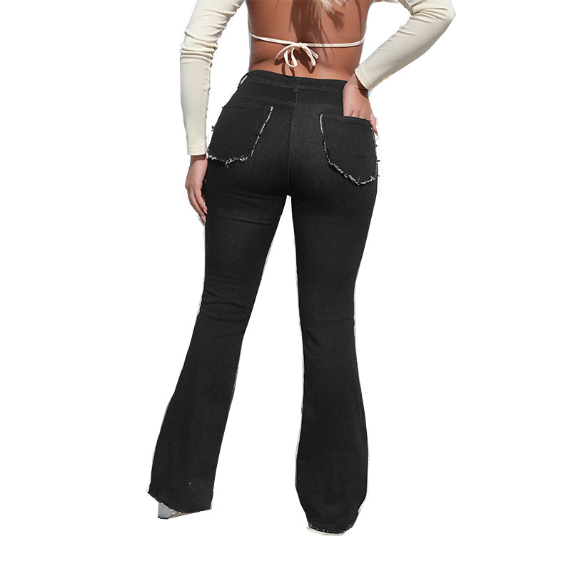 Moda europea y americana transfronteriza 2025 nuevo estilo retro lavado contraste color cintura alta cadera chica caliente trompeta pantalones de mezclilla para mujer