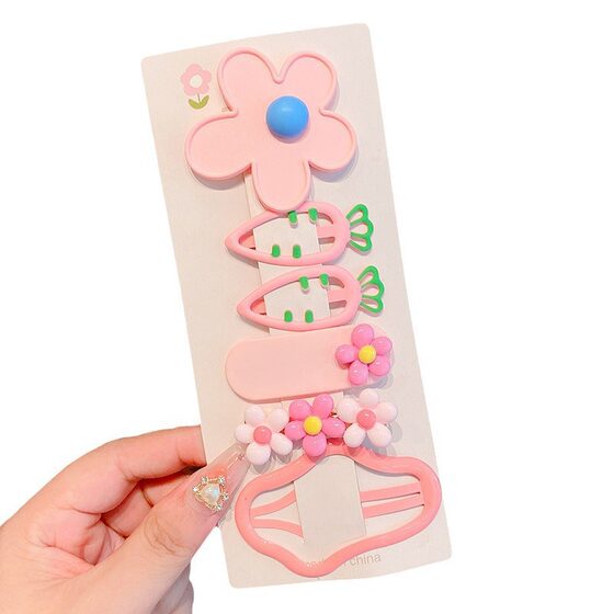 Girl's Colored Flower Hairpin Children's Carrot Hairpin Preface Side Hairpin Girl's Bangs Clip Baby's Headwear