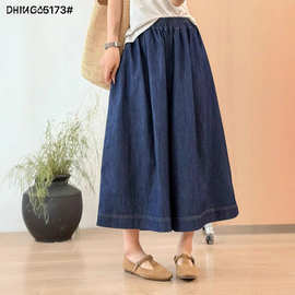 纯色简约牛仔薄料阔腿裤裙裤女士2025夏季新款宽松显瘦洋气直筒裤