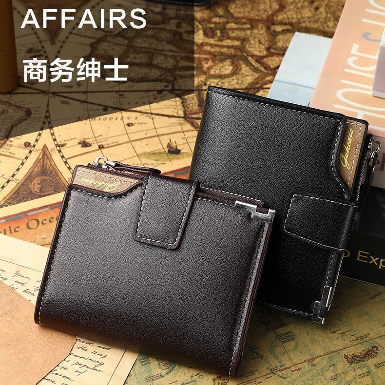 Men's Wallet Short Thin Card Holder Coin Purse Men's Multi-Card Slot Wallet Built-In Zipper Large Capacity Business Style
