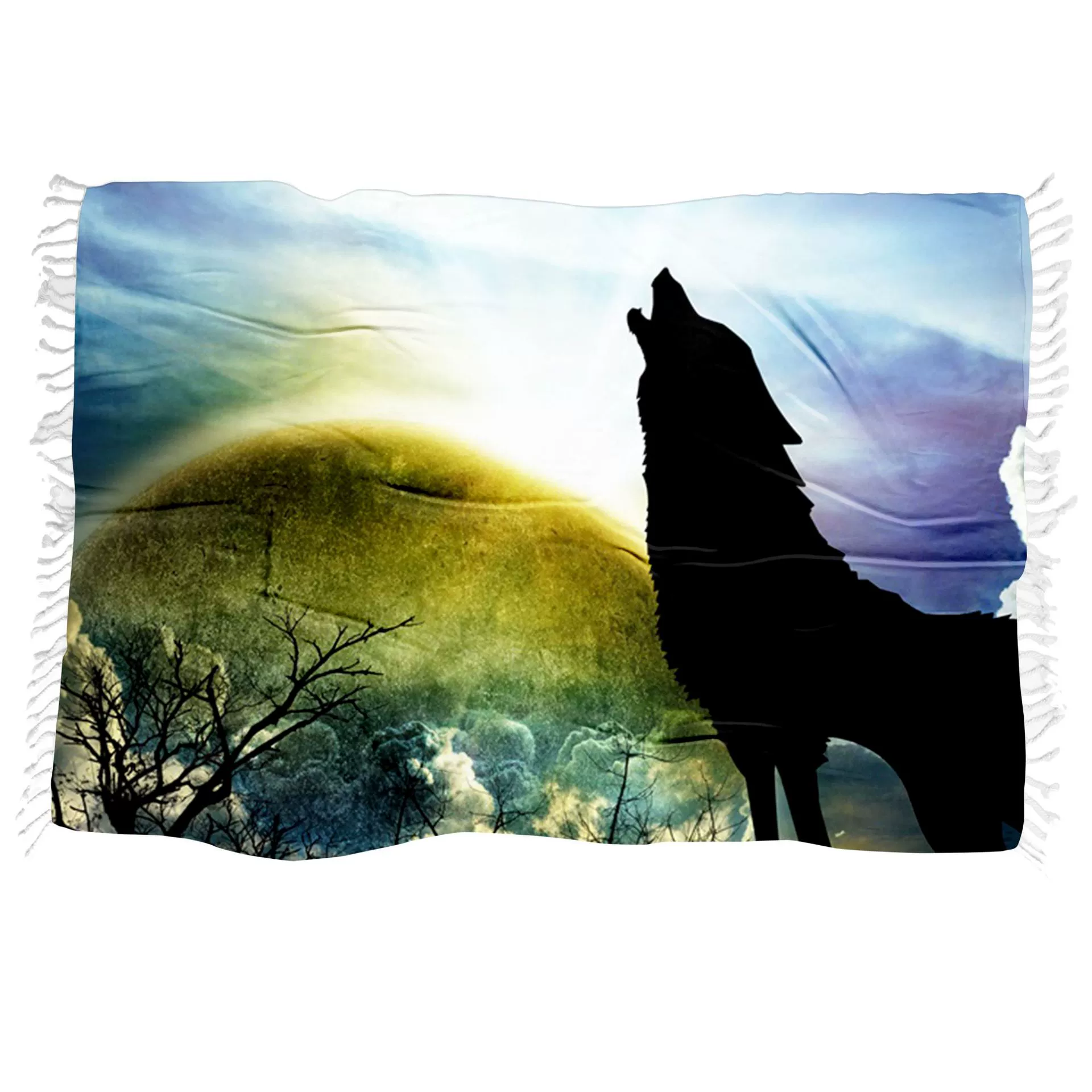 Волк печатания полотенца ванны 3Д цифров валика взморья Микрофибер пляжного полотенца квадрата Тассел прямоугольный