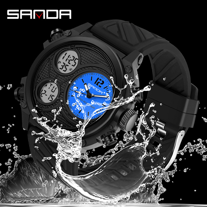 Sanda reloj deportivo masculino primos al aire libre nocturna impermeable juvenile doble reloj electrónico 3002