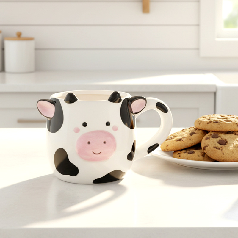 Exportación creativa de exportación de tazas de cerámica personalizadas vacas cuadrangulares con tazas de orejas lindas tazas de bebidas de regalo para niños