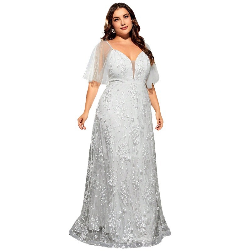 Comercio extranjero transfronterizo vestido de noche largo encaje sexy profundo V elegante vestido de dama de honor de la fiesta un cabello
