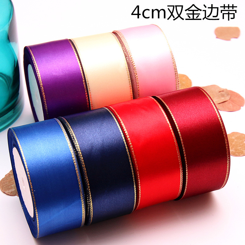 4cm Wide 22 m Double Gold Ribbon Handmade Rose Ribbon Cake Gift Packaging Red Ribbon Ribbon Fabric