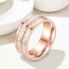 Silver zirconium stainless steel, golden accessory, ring with crystal, diamond encrusted, pink gold