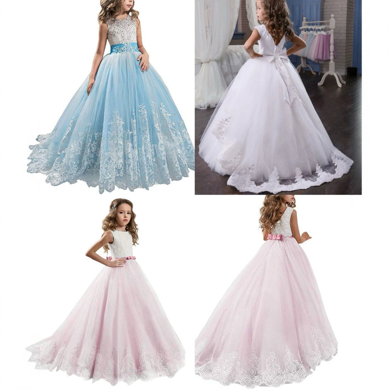Amazon Best-Selling Children's Dress 2026 New Color-Block Long Puffy Princess Dress Mesh Wedding Flower Girl Dress