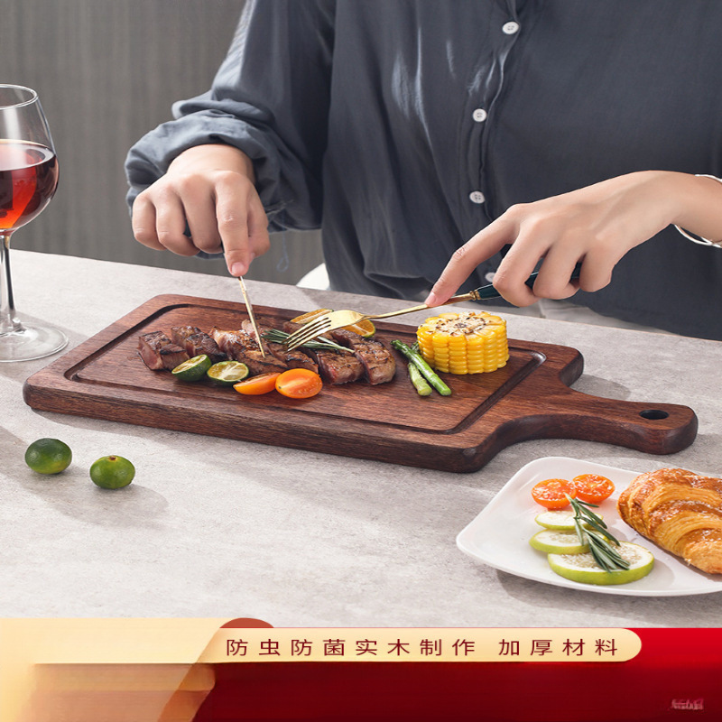 輸入牛肉ステーキプレート木製トレイ寿司プレート洋食レストラン木製ステーキプレート長方形パンまな板|undefined