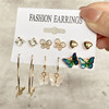 Stone inlay from pearl, retro earrings, golden set, European style, suitable for import, French retro style