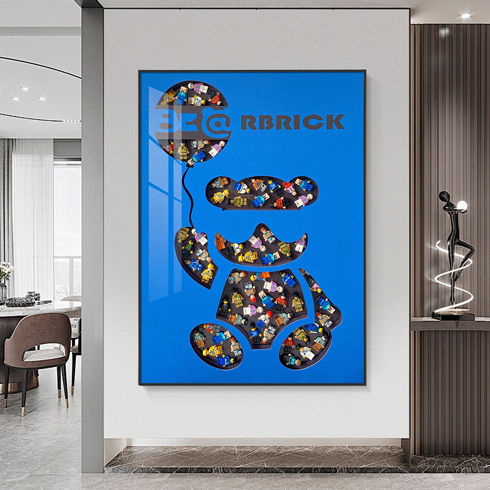 Kaws porche de Lego pintura decorativa arte marea juego hotel pintura colgante sala de estar pasillo tridimensional 3d mural de oso violento