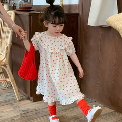 Korean children's clothing 2024 new girl dress for girls baby floral short sleeve dress children princess long dress Korean style