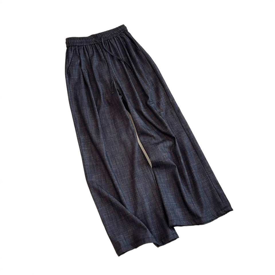 Quần ống rộng nữ cạp cao dây rút mùa hè — Denim đen, màu xanh denim, trắng