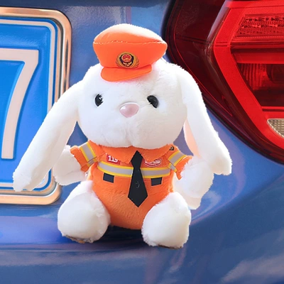 pendant traffic police bear: Car hanging - orange-international-firefighter-little-cartoon-free