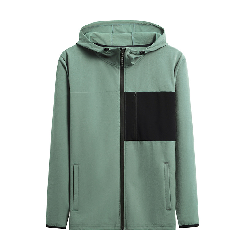 Otoño de los hombres chaqueta con capucha deportes de secado rápido corriendo cremallera cortavientos nylon estiramiento de cuatro lados más el tamaño en stock al por mayor