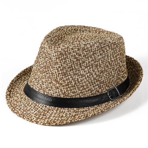 Wicker hats for men and women, middle-aged and elderly, fashionable sun hats, small formal hats, British retro jazz hats, gentleman hats, sun protection hats