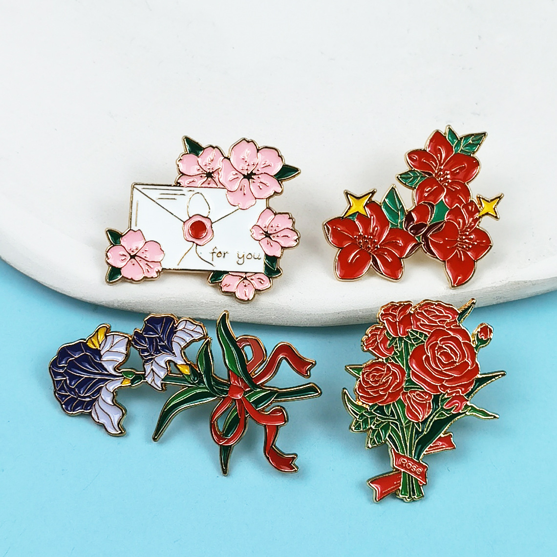 Florale Metallbrosche Für Damen Kirschblüte Und Rose Anstecker_voghion.com