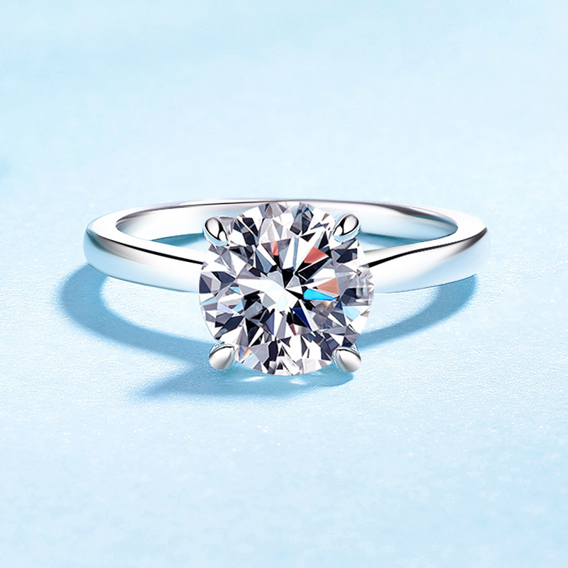 S925 Sterling Silver Moissanite Women's Ring Four-Prong Ring Light Luxury Simple Proposal Wedding Ring for Girlfriend