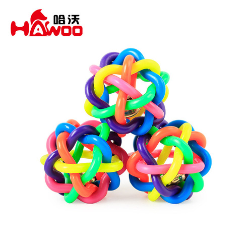 Colorful bell ball small rubber woven ball small dog chewing and making noise pet toy ball pet supplies wholesale