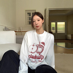 Vs what「半核主义」苹果图案字母长袖t恤女休闲圆领春秋内搭上衣
