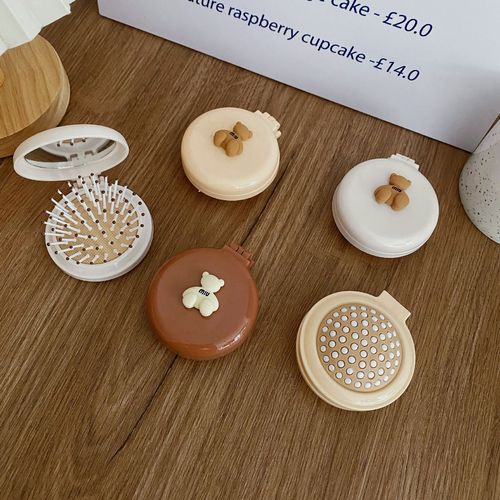 Cute little mirror, portable mini air cushion comb for girls, foldable air bag comb, massage comb and mirror all in one