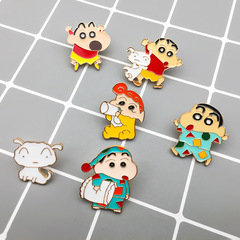 Anime cartoon Crayon Shin-chan Chest Pin Small Kiku Metal Badge Japanese drip oil multi-functional pin scarf clip badge