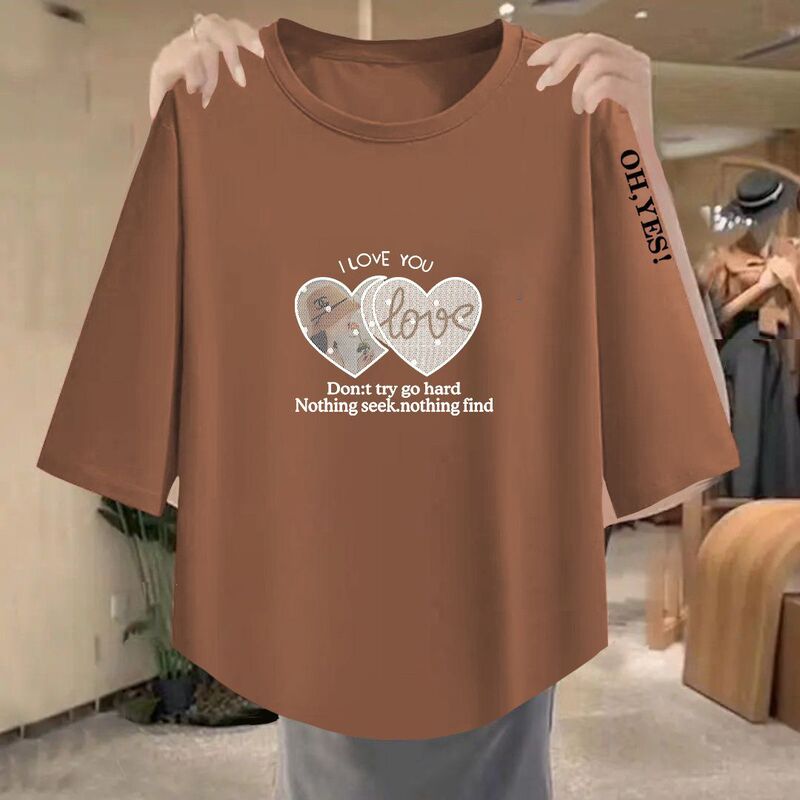 Tail List Discount Seven-point Sleeve Women's Top Spring and Summer New T-Shirt Loose Slimming Middle-aged and Elderly Mother's Belly Covering