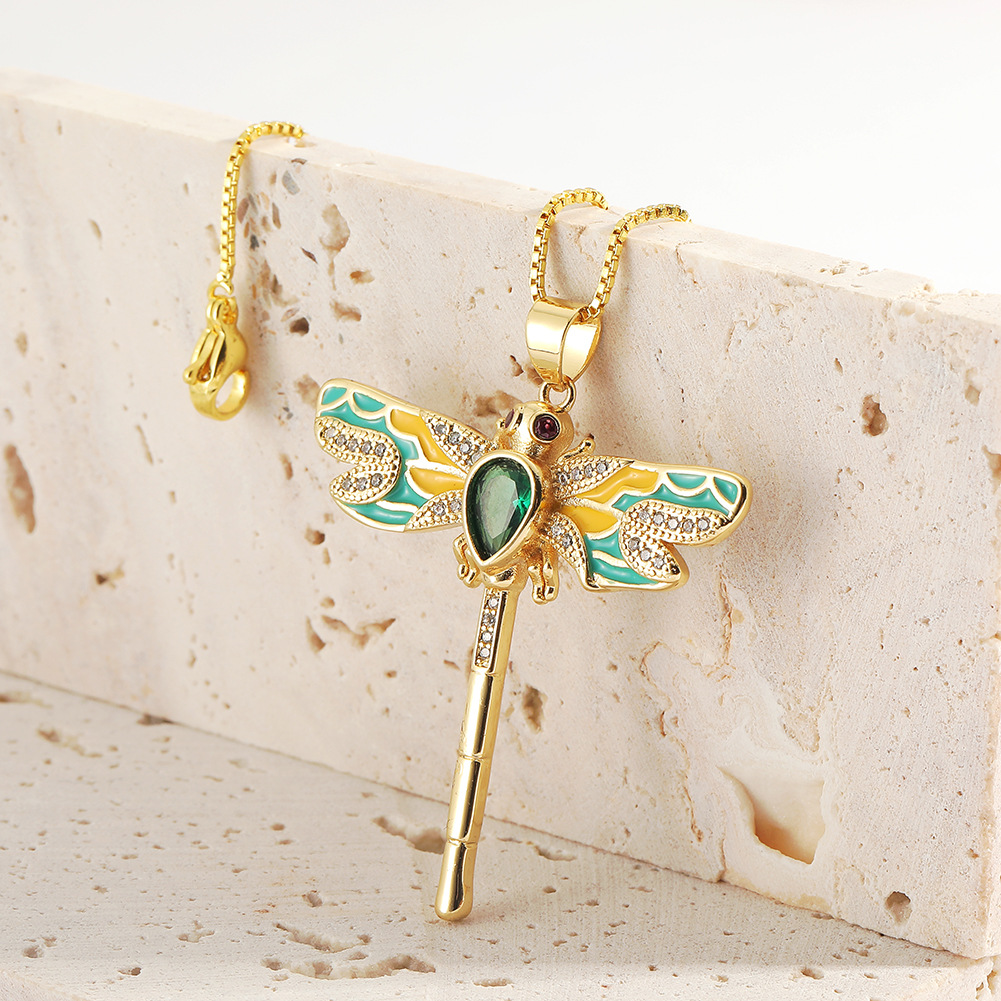 womenu0027s jewelry insect dripping oil dragonfly pendant geometric copper necklace