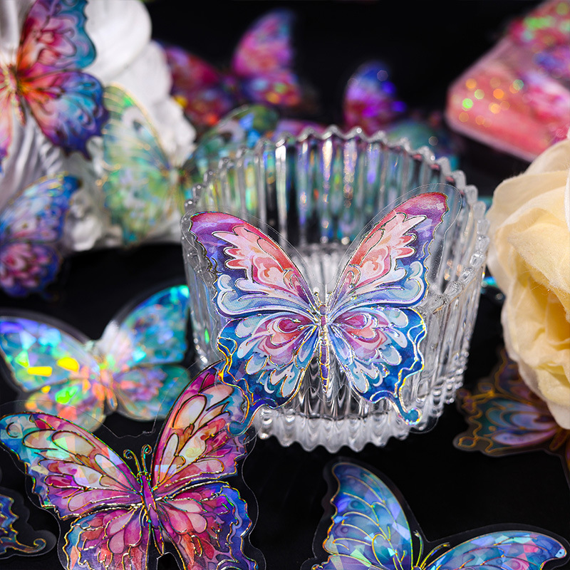 Mariposa de Oro Sueño tridimensional dorado Diario etiqueta impermeable bolsa de papel retro láser pegatina para niños diario de mascotas etiqueta engomada de la tarjeta Goo