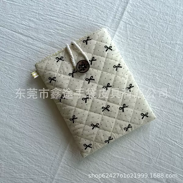 Quilted Padded Tablet Storage Bag, Bow-Knot Embroidered iPad Bag, 8.3inch Custom Inner Pouches