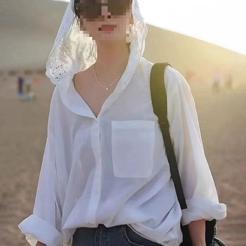 YS8 Классическая шикарная рубашка в западном стиле 2025, новая летняя рубашка с кружевными вырезами и капюшоном, защита от солнца, тонкая