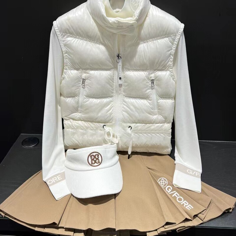Golf Clothing for Women, Autumn and Winter 24, Zippered Stand-Up Collar, White Duck down Vest, Warm, Versatile, Casual and Fashionable