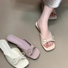 フレンチジェントルリボンワンラインウェッジサンダル、女性用夏アウターオープントゥスカート付き、気質フィッシュマウスサンダル