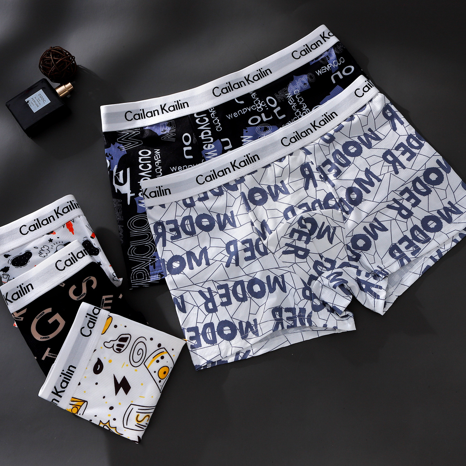 Factory Direct Sale Men's Briefs Trendy Printed Student Cartoon Four-Way Waistband Ribbed Flat-Front Thin Short Shorts Wholesale