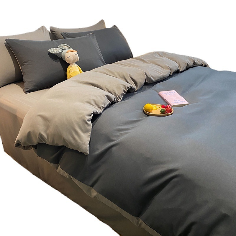 Fábrica al por mayor color sólido conjunto de cuatro piezas dormitorio estudiantil solo color doble cubierta del edredón ropa de cama regalo entrega image 6