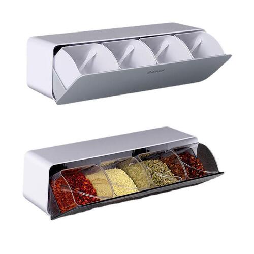 Seasoning box kitchen seasoning shelf household wall-mounted seasoning jar combination set to store salt and MSG four-compartment seasoning bottle